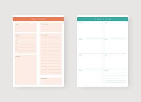 Daily and weekly planner template. Set of planner and to do list. Modern planner template set. Vector illustration.