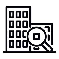 Building and magnifier icon, outline style vector