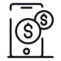 Smartphone and coins icon, outline style vector