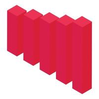 Red chart bars icon, isometric style vector