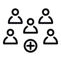 Five persons and a plus sign icon, outline style vector