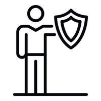 Man with a shield icon, outline style vector