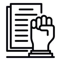 Document and clenched hand icon, outline style vector