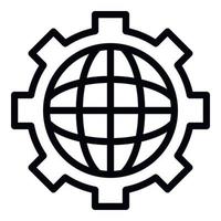 Globe in gear icon, outline style vector