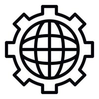 Globe in gear icon, outline style vector