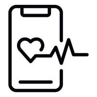icono de monitoreo cardíaco del teléfono inteligente, estilo de esquema vector