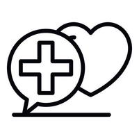 cruz en la burbuja de chat y el icono del corazón, estilo de esquema vector