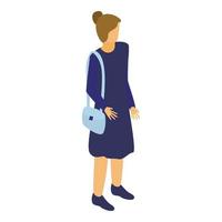 mujer con icono de bolsa de cuero, estilo isométrico vector