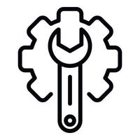 icono de llave de engranaje de metal, estilo de contorno vector