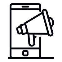 Megaphone and smartphone icon, outline style vector