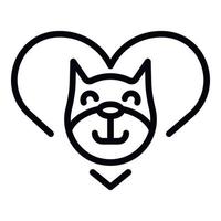 Cat head in heart icon, outline style vector
