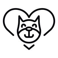 Cat head in heart icon, outline style vector