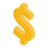 icono de signo de dólar de oro, estilo isométrico vector
