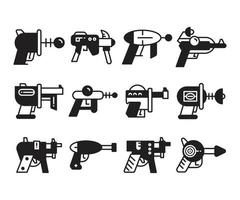 Iconos de pistola espacial cómica y pistola de rayos. vector