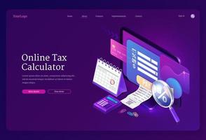 Landing page of online tax calculator vector