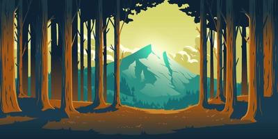 Cartoon nature landscape with mountain and forest vector