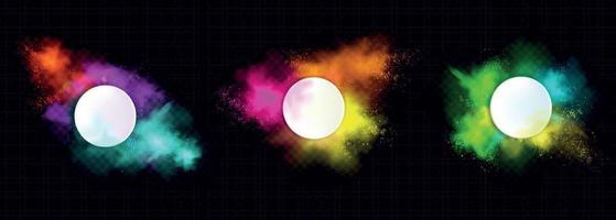 Powder Holi paints round frames colorful clouds vector