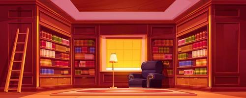 Old luxury library interior with bookcases vector