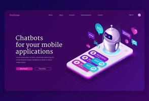 Mobile chatbot app isometric landing page, banner vector