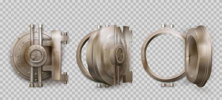 Old round safe door, metal bank vault gate vector