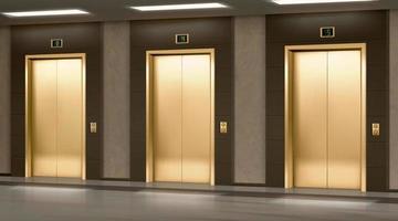 Golden elevator with closed doors in hallway vector