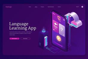 banner de aplicación de aprendizaje de idiomas, educación en línea vector