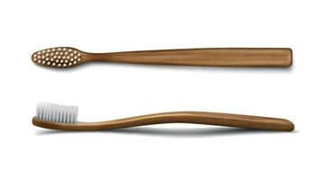 Wooden, bamboo toothbrush realistic vector mockup