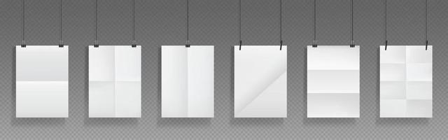 Folded blank posters, white paper sheets vector