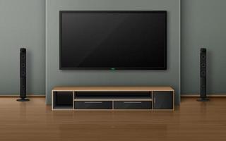 Home theater with tv screen and speakers vector