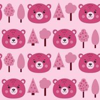 Seamless pattern with bears and trees in pink color. vector