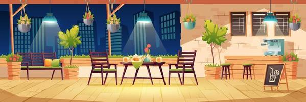 Summer terrace, night outdoor modern city cafe vector