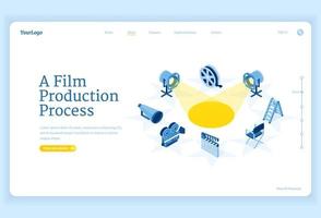 Film production isometric landing, movie making vector