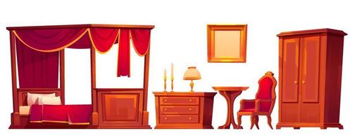 Wooden furniture for old luxury bedroom vector