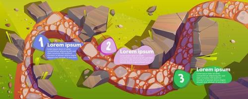 Infographics with road top view, steps time line vector