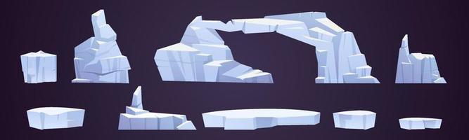 Cartoon ice floes, frozen iceberg pieces, glaciers vector