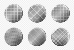 Nails heads top view, steel metal pins icons set vector