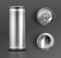 Tin can with open key front, top and bottom view vector