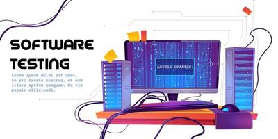 Software testing cartoon banner, Functional test vector