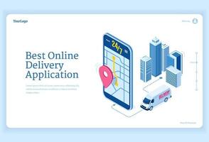 Online delivery application isometric landing page vector