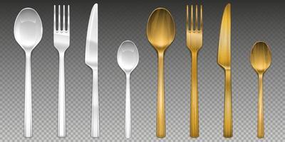 Vector realistic white plastic and wooden cutlery