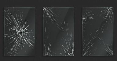 marcos de vidrio rotos con grietas y agujeros vector