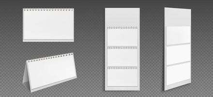 Calendar mockup with blank pages and binder, set vector