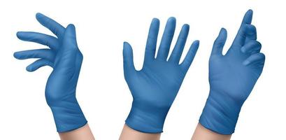 guantes médicos de nitrilo azul en las manos vector