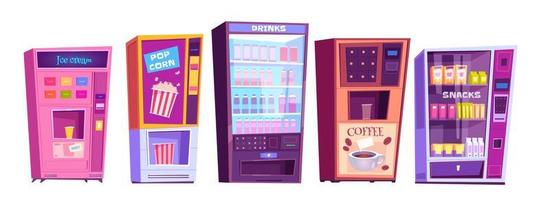 Vending machines with snacks and drinks icons set vector