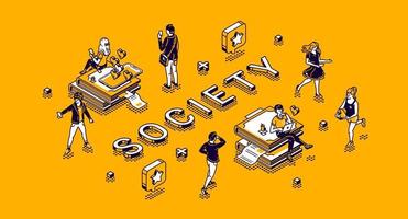 Society isometric concept with tiny characters vector