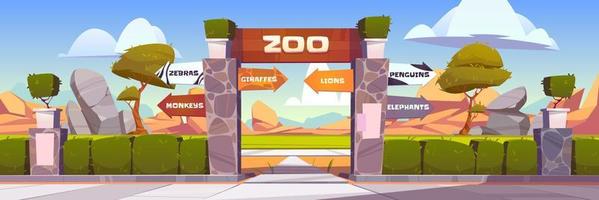 Zoo gates with pointers to wild animals cages vector