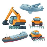 Transport heavy machinery, airplane, freight ship vector