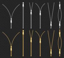 Metal zip fasteners, zippers puller set vector