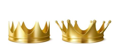 Golden crowns for king or queen crowning headdress vector