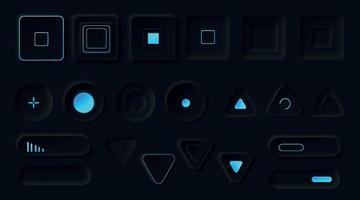 Control buttons with neon backlight vector set